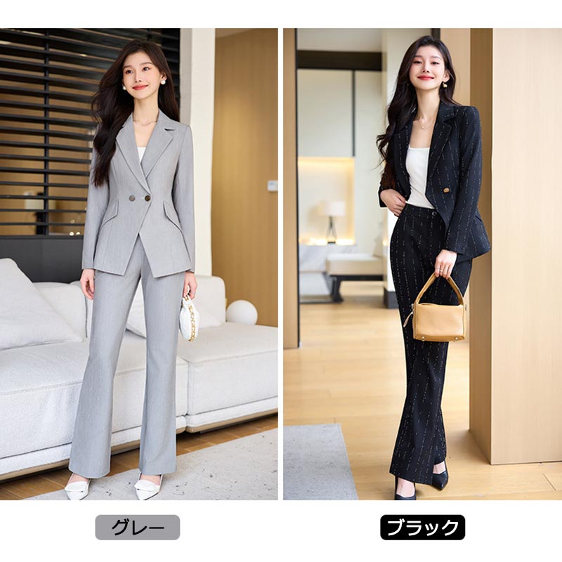 楽天市場】パンツスーツ グレー ブラック ワイドパンツ レディース