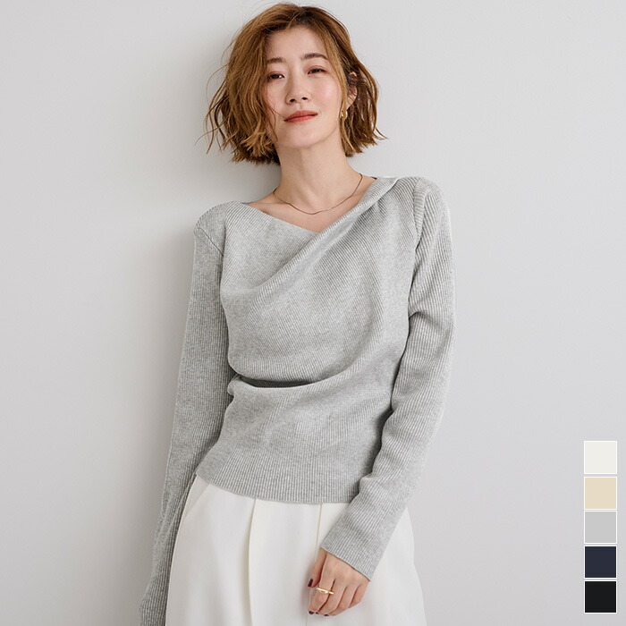 楽天市場】オフショルダーリブニットトップス トップス レディース