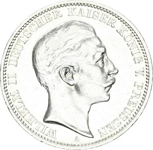 楽天市場】プロイセン ヴィルヘルム2世 3 マーク 1909 A 銀 ss-vz J