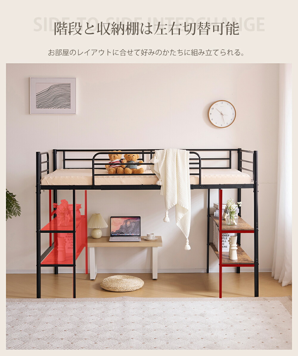 楽天市場】ロフトベッド パイプベッド シングル ベッド シングルベッド