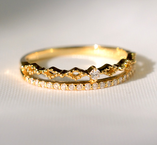 楽天市場】K18 ダイヤモンド 2連 リング 品質保証書付 18k 18金 二連