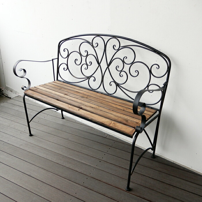 楽天市場】ベンチ ガーデンベンチ アイアン ウッド アンティーク調