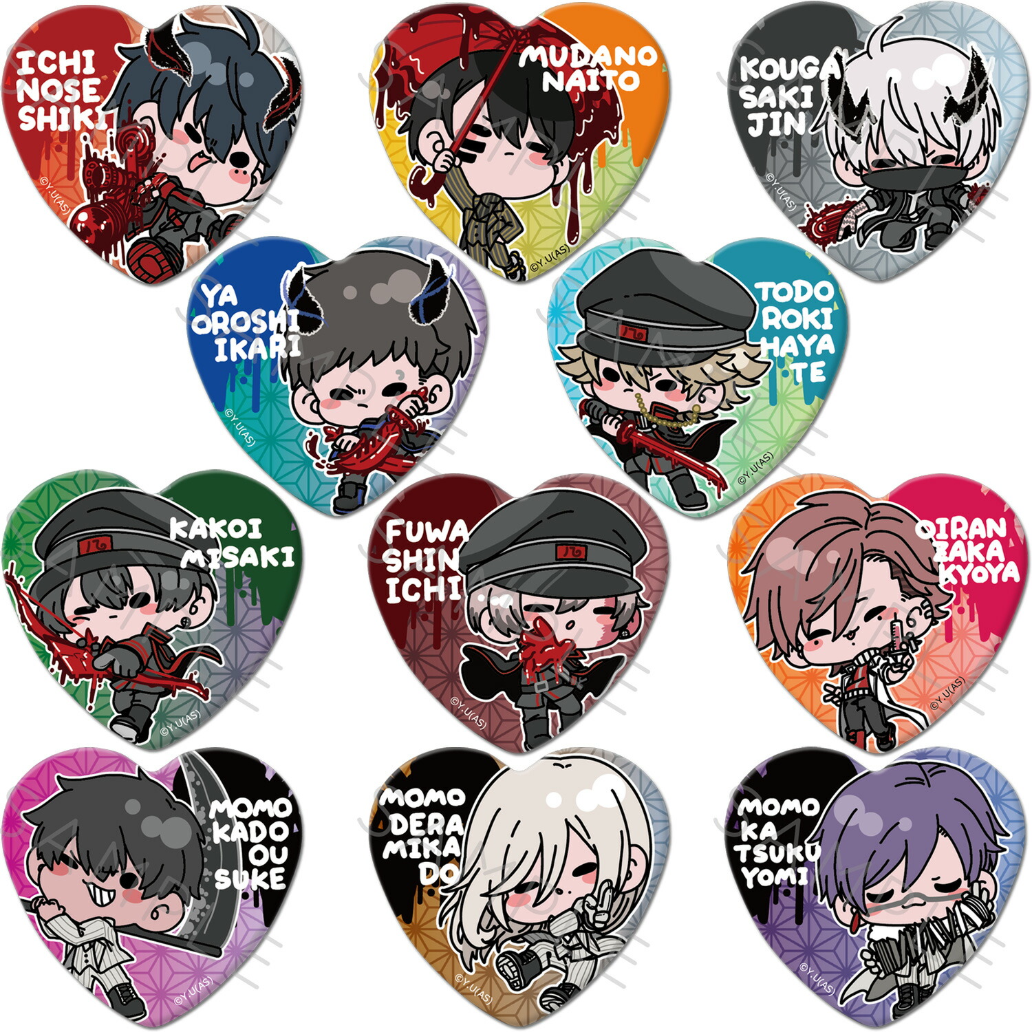 桃源暗鬼 ハート型缶バッジ 等々力 無陀野 囲岬 不破 桃次歪 皇后崎