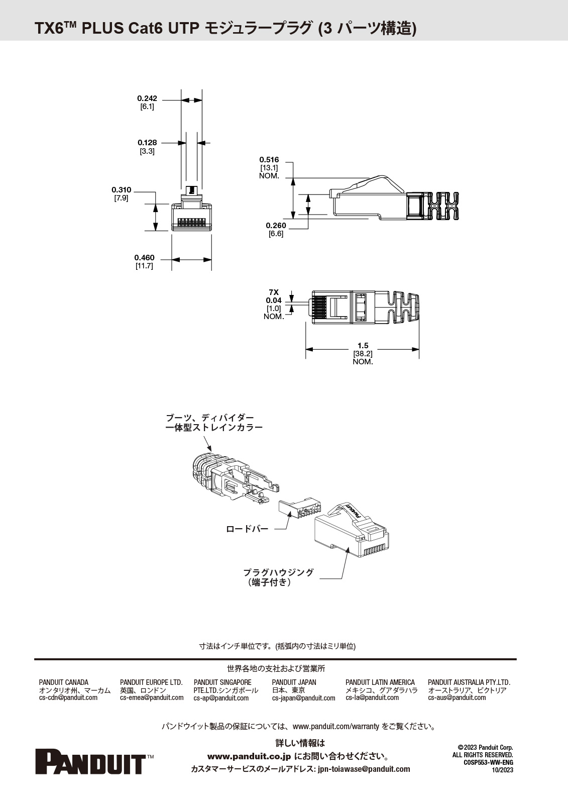 楽天市場】パンドウイット カテゴリー6用モジュラープラグ 単線・より