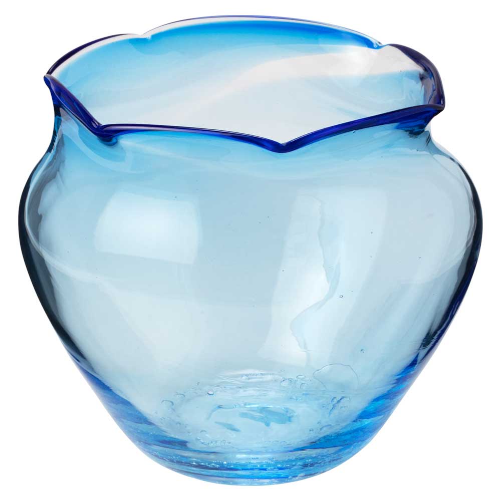 楽天市場】吹きガラスの金魚鉢 大001・青 宙吹き製法で作られた