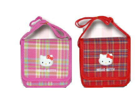 楽天市場】キティ チェック柄ショルダーバッグ 角（ピンク・レッド