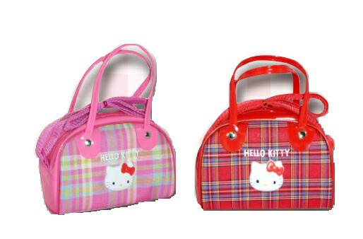 楽天市場】キティ チェック柄ボストンバッグ （ピンク・レッド） : 和