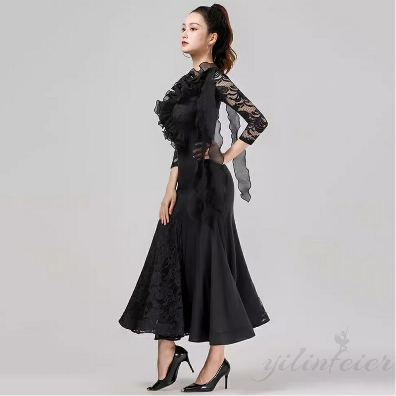 楽天市場】社交ダンス 練習着 ドレス レース合わせ しわ加工フリル