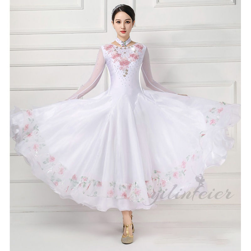 楽天市場】社交ダンスドレス セミオーダー 白 花柄 モダンダンス衣装