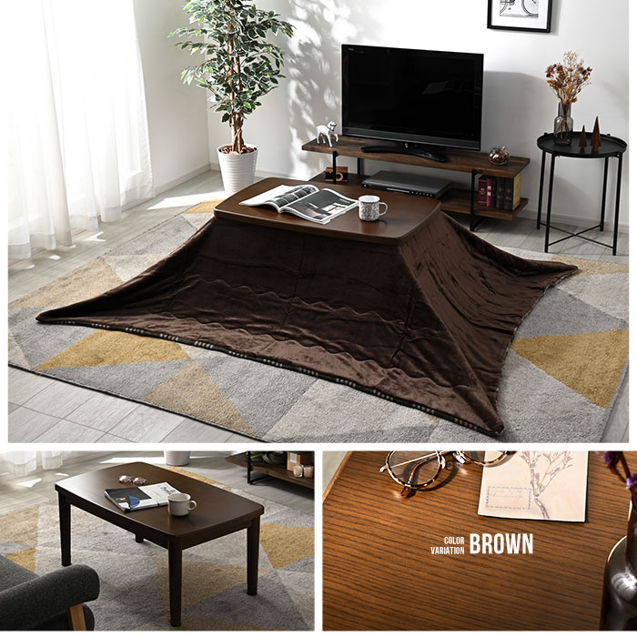 8600円の送料込み ブラウン木製こたつ シンプルモダン かけ布団付き