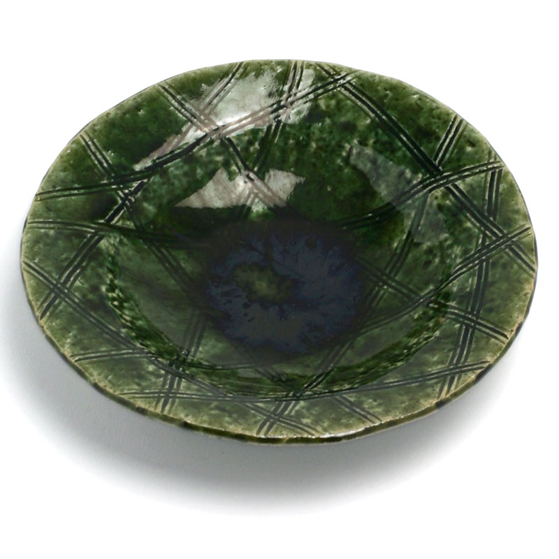 楽天市場】織部焼：織部かご目文丸皿・長森慶《中皿・17.0cm》 : 和