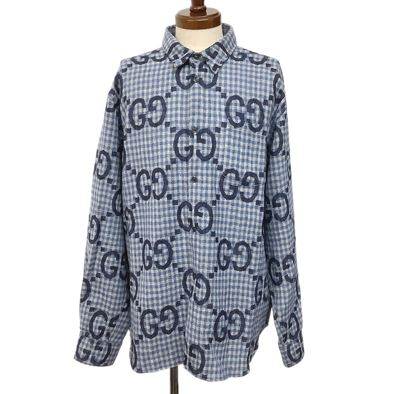 楽天市場】GUCCI グッチ ジャンボGGチェック ウール シャツ ウール