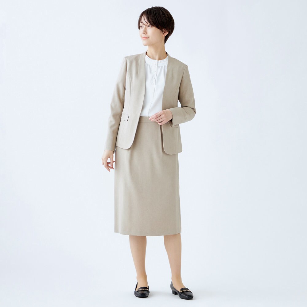 楽天市場】【オールシーズン】洗えるノーカラージャケット ベージュ