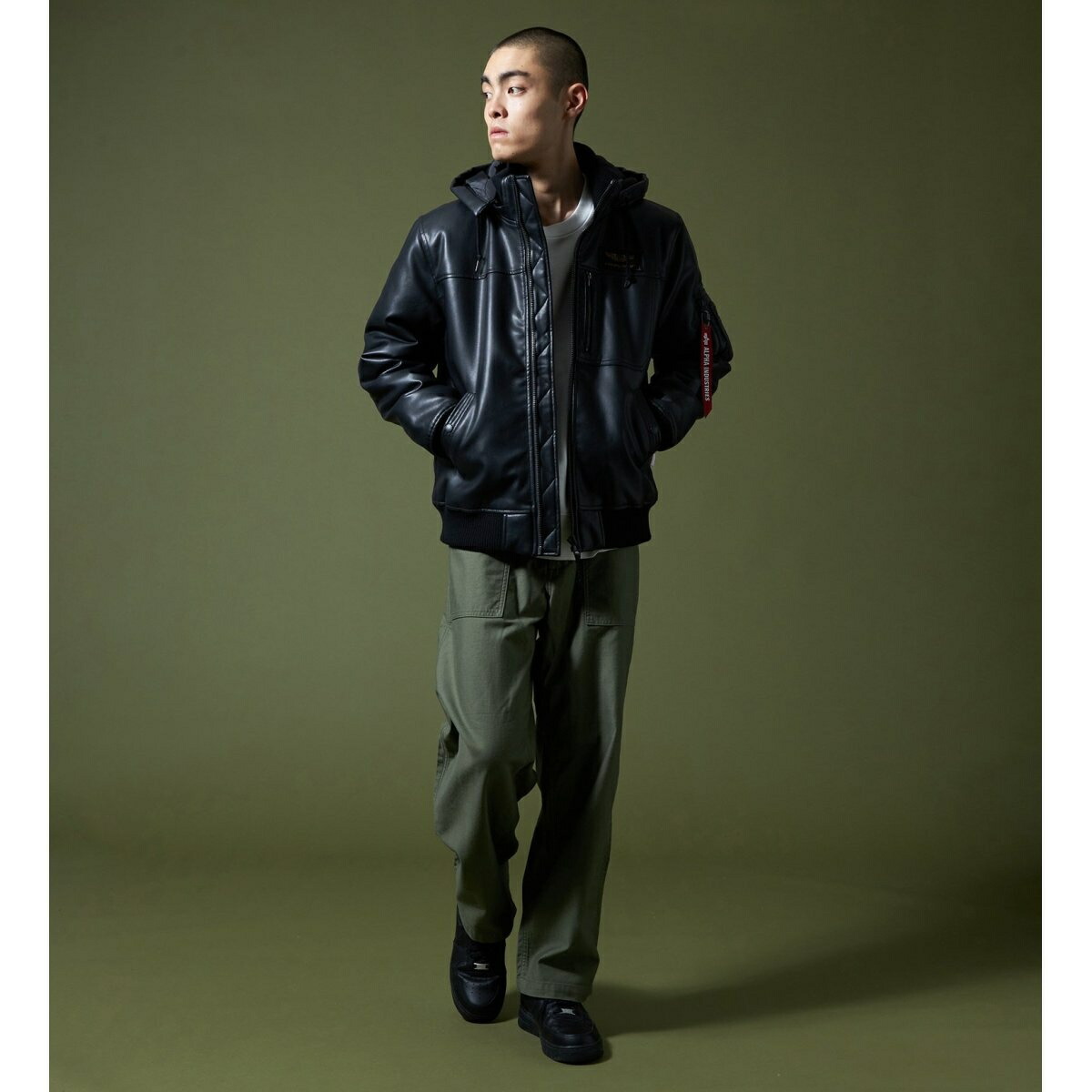 楽天市場】フェイクレザー フーデッドリブジャケット／アルファ