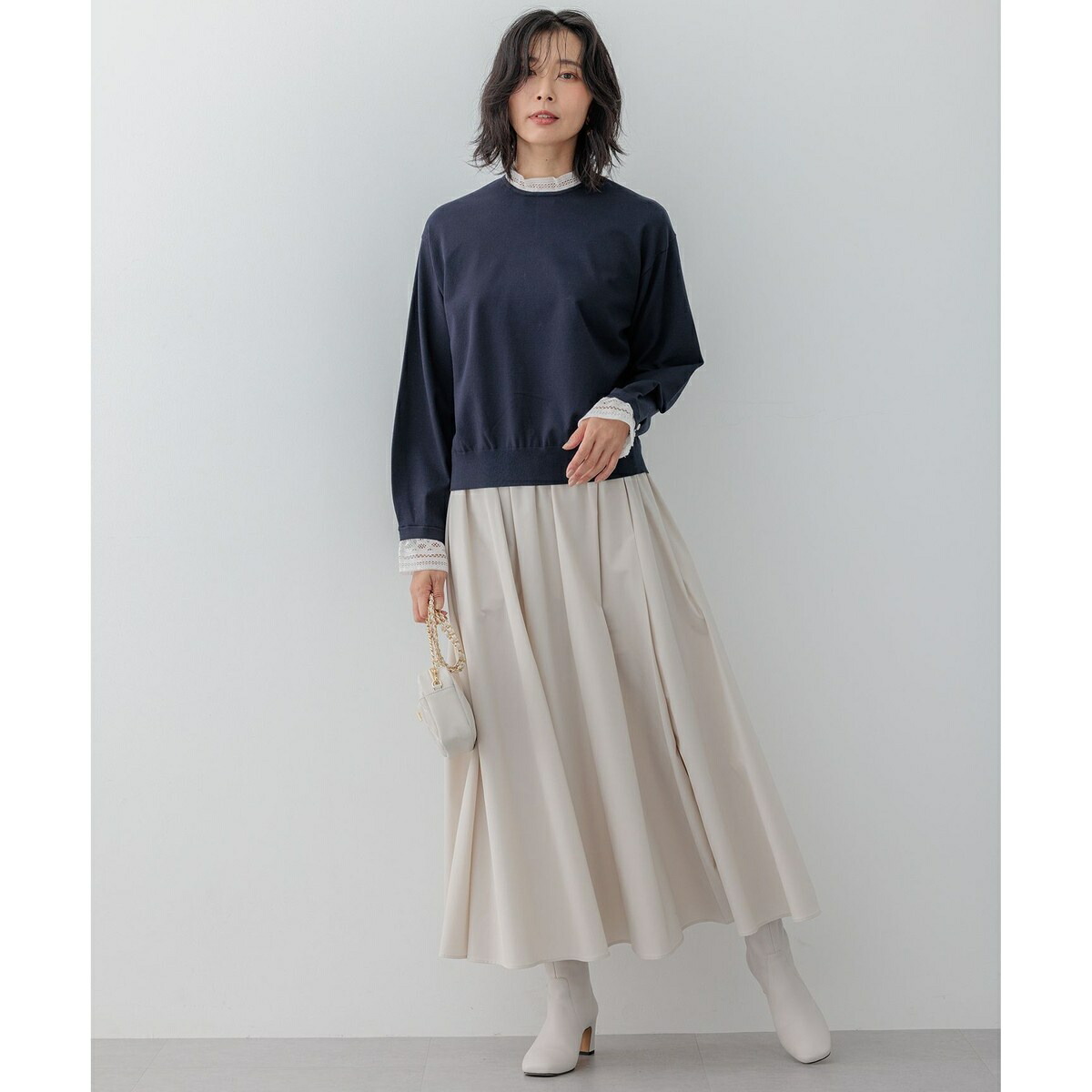 楽天市場】【洗える】ヴィスコースストレッチ レースコンビ ニット／23