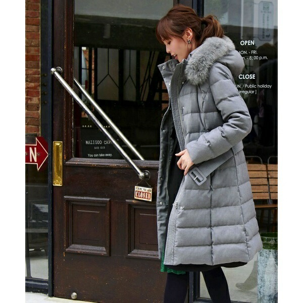 楽天市場】【静電気防止】ベルト付きフォックスファーダウンコート