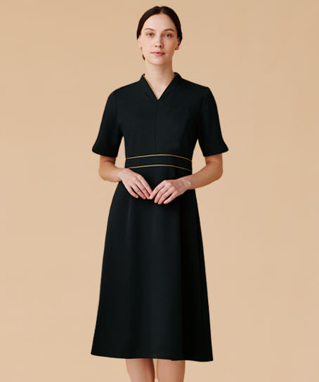 MICHEL KLEIN】全3色・ Vネックワンピース（後ろファスナー・透防止