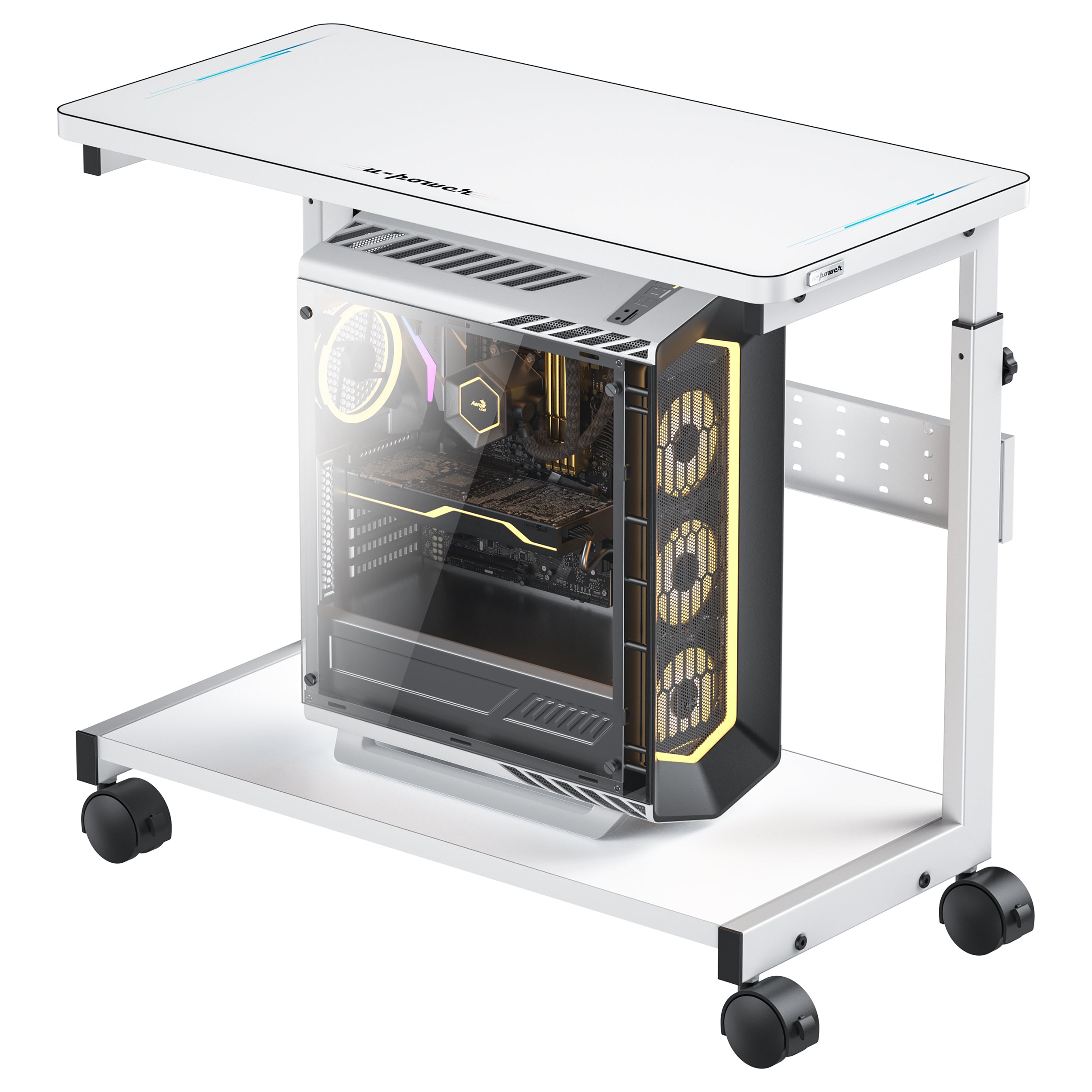 U-POWER（ ホワイト） 昇降式 L字デスク PCラック パソコンラック pc