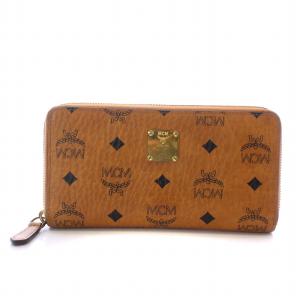 長財布 ヴィセトス柄 ラウンドファスナー ロゴプレート 総柄 レザー 茶