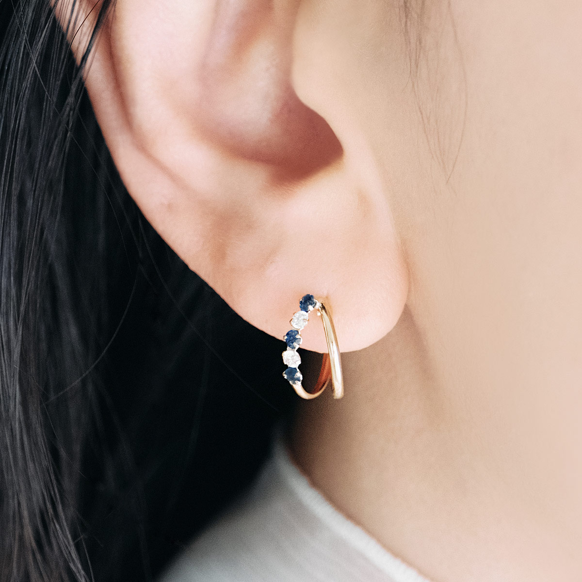 9月誕生石のプレゼント K18YG サファイア フープピアス 18金イエロー