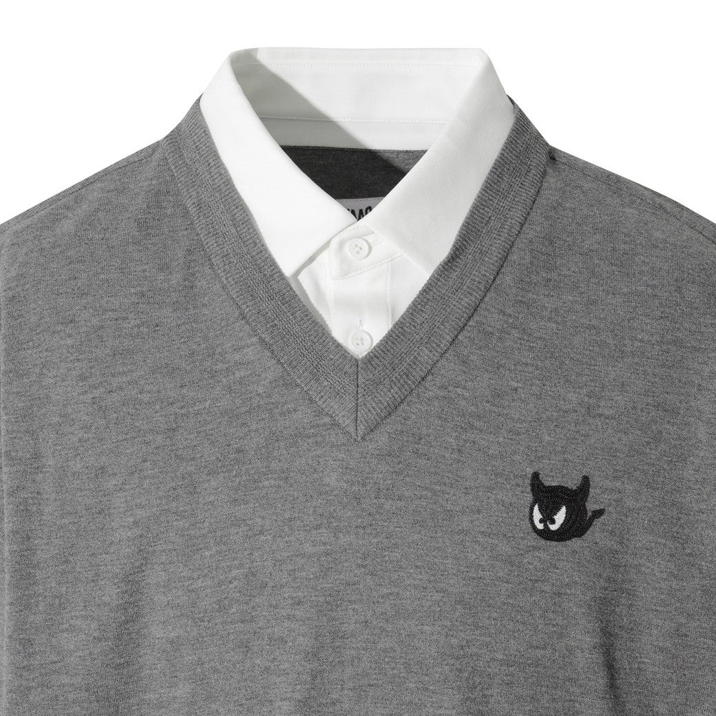 MEN フェイクレイヤードセーター グレー