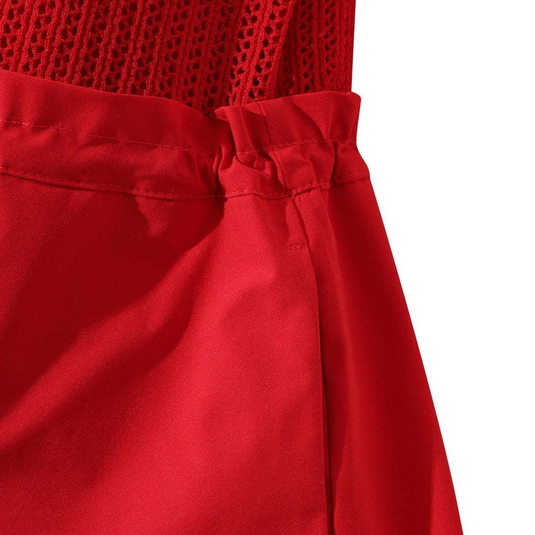 WOMEN メッシュニットワンピース レッド