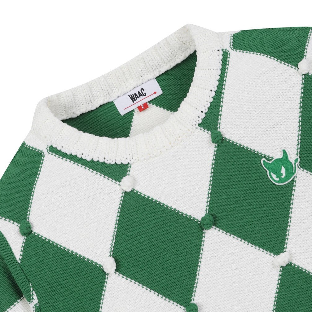 WOMEN アーガイル半袖ニットセーター グリーン