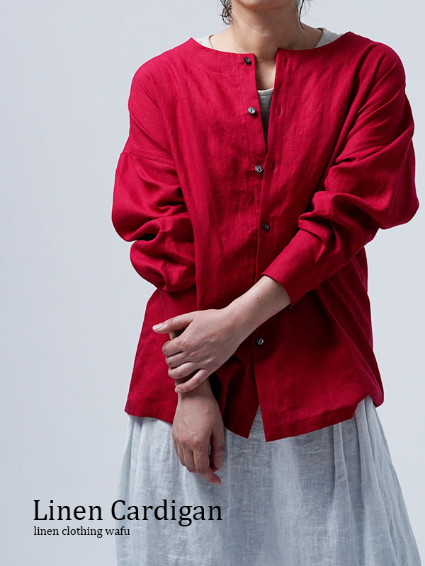 wafu 高密度リネン赤 キュロット ゴムウエスト wafu 高密度リネン赤