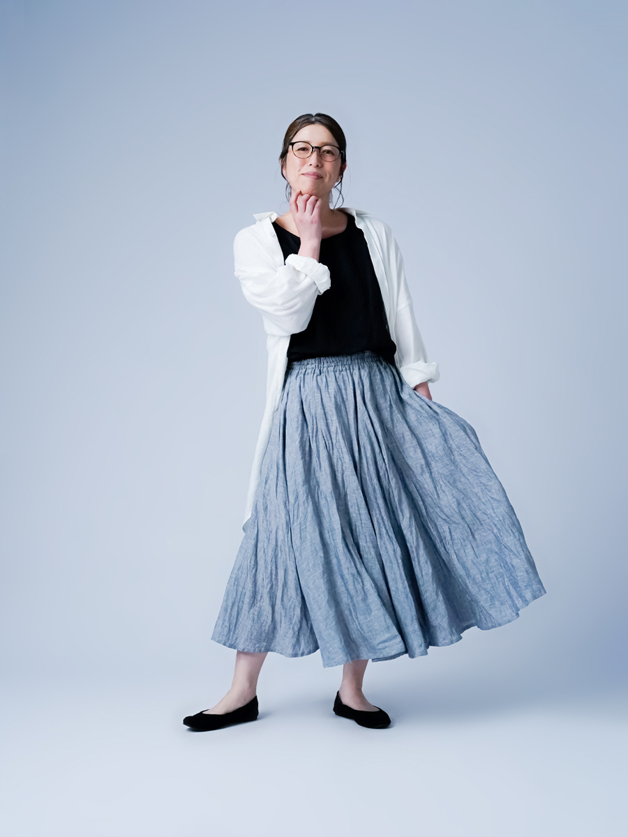 リネンスカート】官能を呼び覚ます リネンシャンブレー サーキュラー