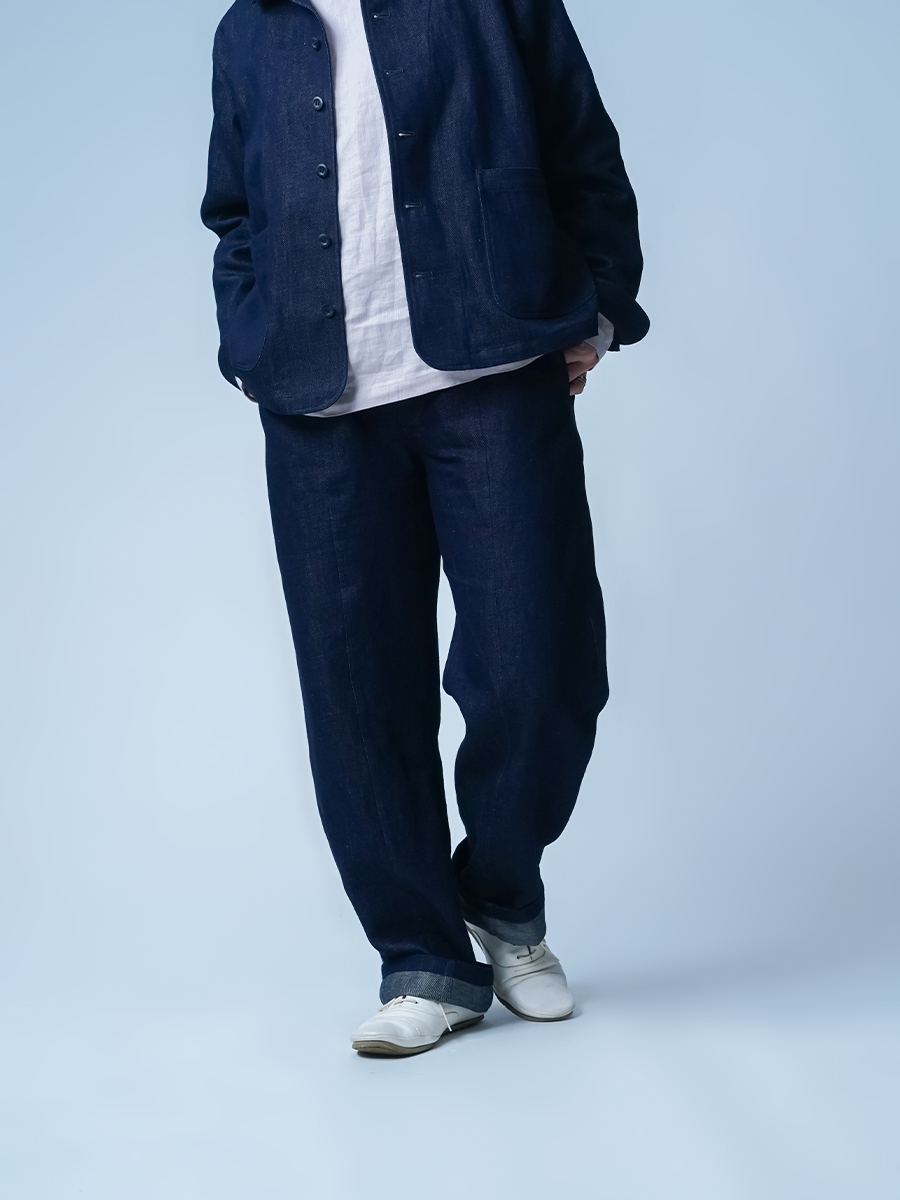 リネンパンツ】全て日本で作る リネンデニム ワイドイージーパンツ