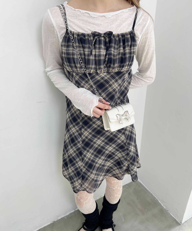 archivio 25年新作秋モデル チェック柄ワンピース 38(M) シアー