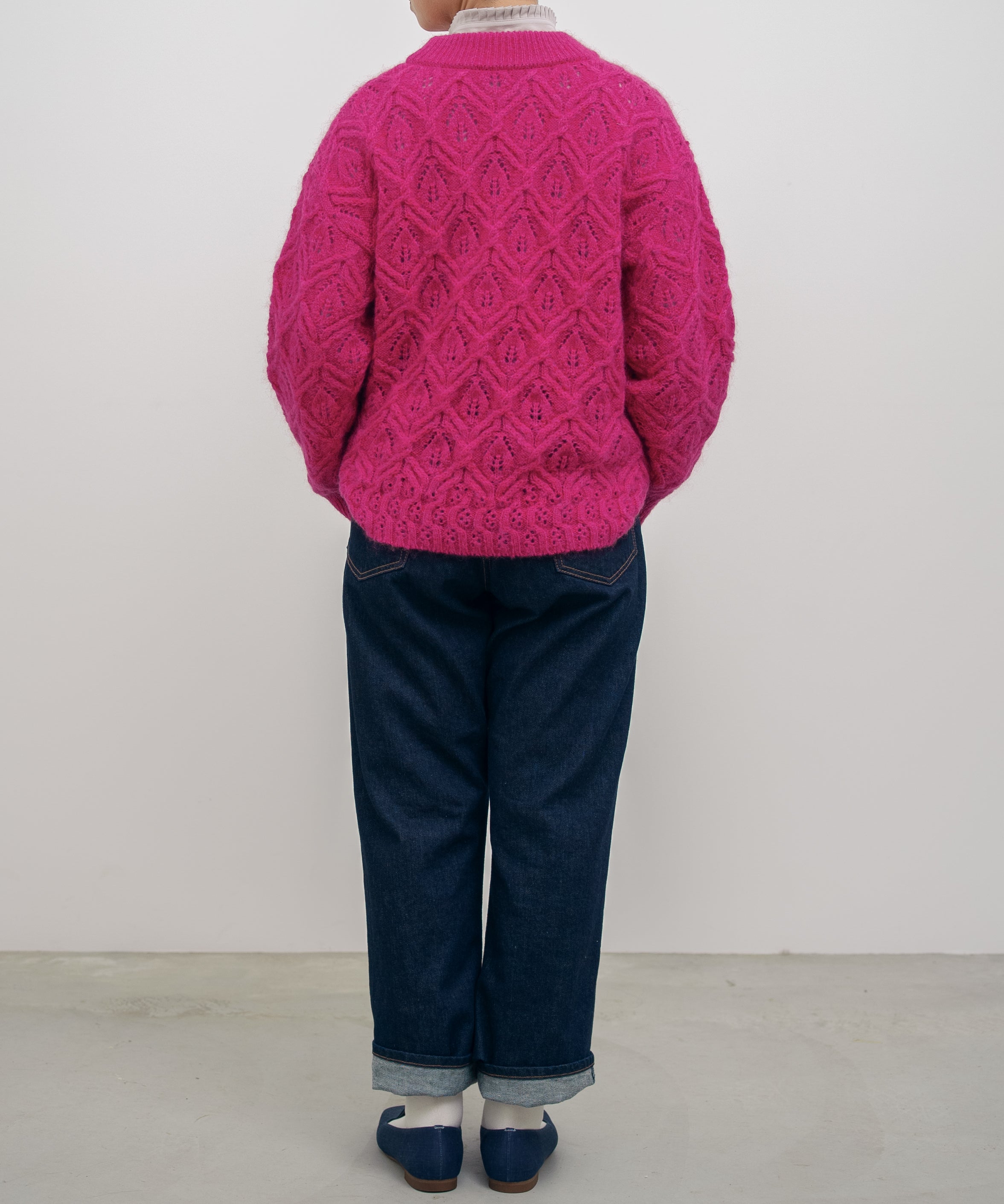 キッドモヘヤ×ウール×アルパカ×シルク〉リーフ模様編み セーター