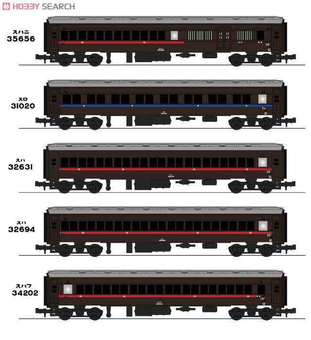 国鉄 20m級旧型客車 普通列車10輛セット (ぶどう色1号) (10両セット