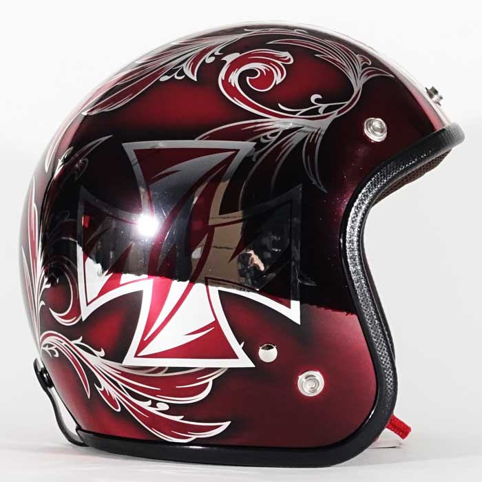 3-825 リーフ＆クロス メッキベースレッド カスタムペイントヘルメット