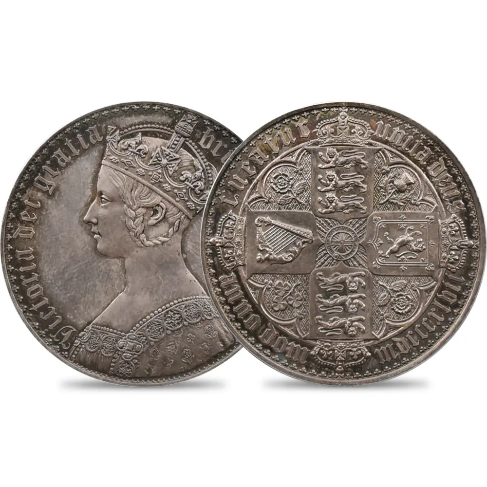 1847 ヴィクトリア女王 ゴチッククラウン銀貨 アンデシモエッジ PCGS
