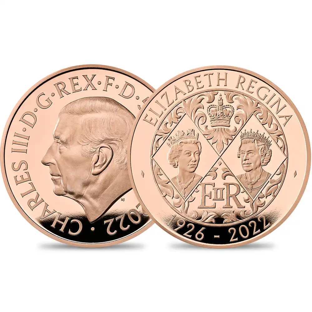 2022 チャールズ3世 エリザベス2世追悼記念 5ポンドプルーフ金貨 未