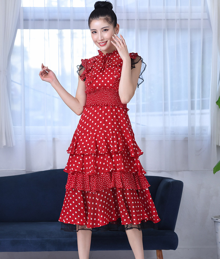 ドットティアードフリルマキシワンピミディアムワンピース/山崎みどり