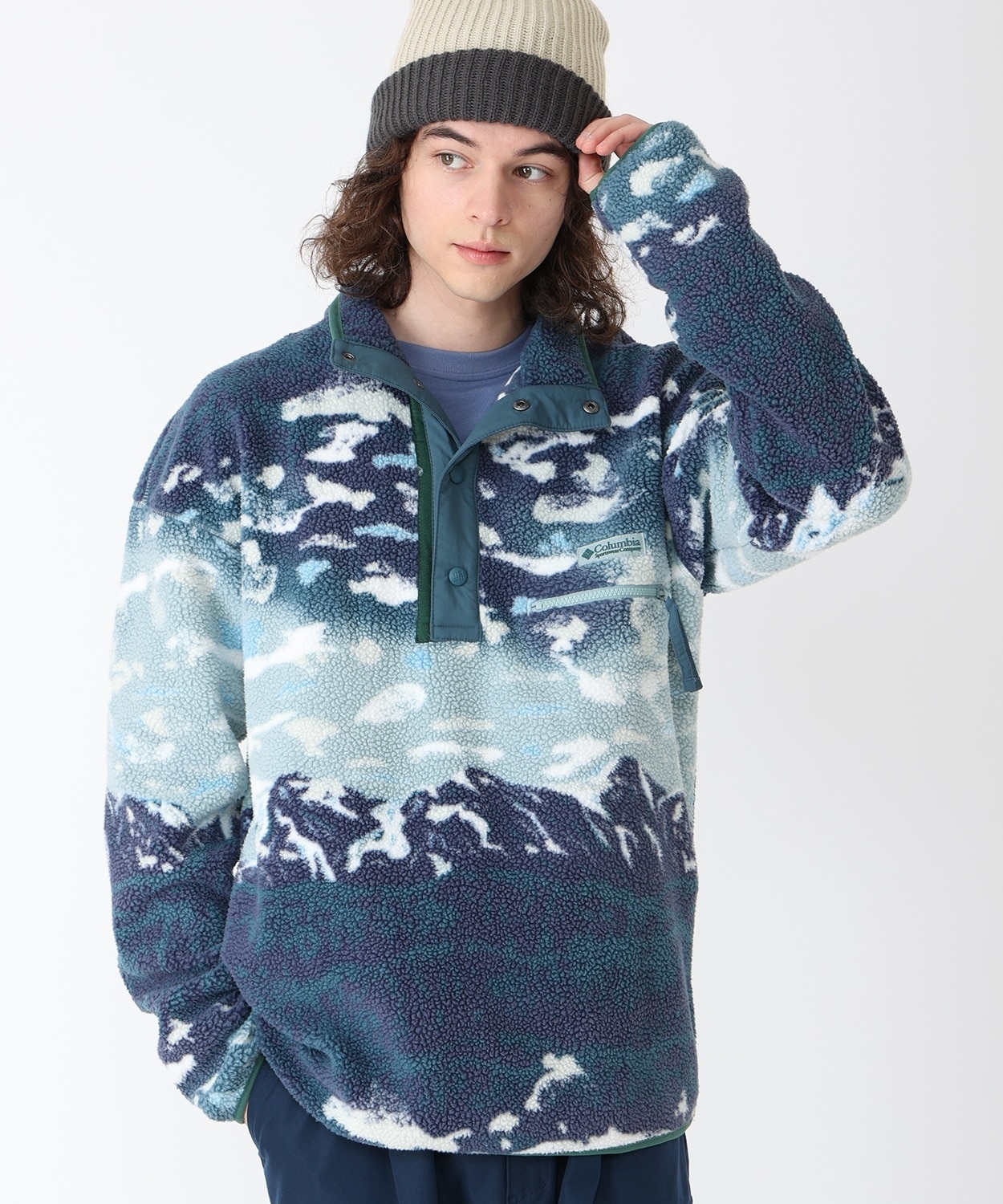 ヘルヴェティアII プリントハーフスナップフリース(S Crushed Blue