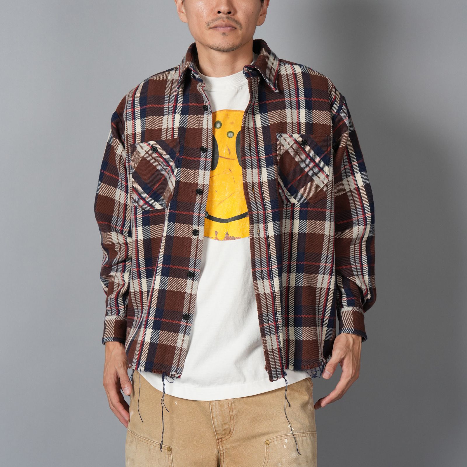 LASTMAN - DAMAGED FLANNEL SHIRTS / ネルシャツ (ブラウン) | Confidence