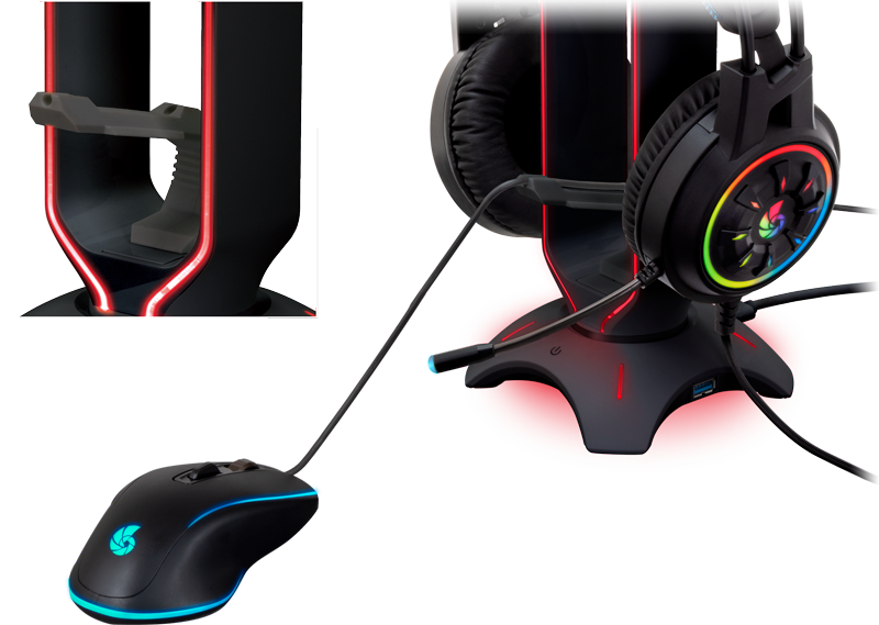 RACEN 3 in 1 ヘッドホンスタンド CRC-HSMBU3BK2 / CRC-HSMBU3WH2