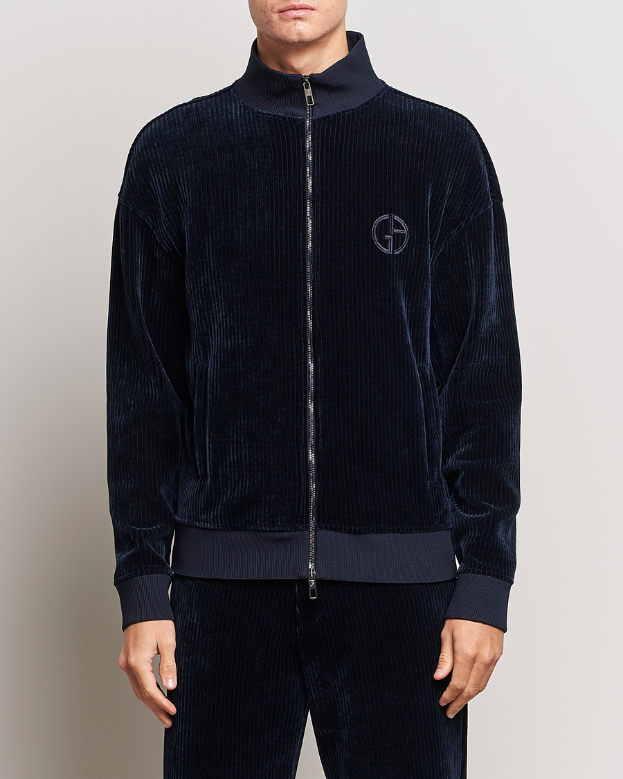 Giorgio Armani Jersey Corduroy Zip Sweater Navy at CareOfCarl.com