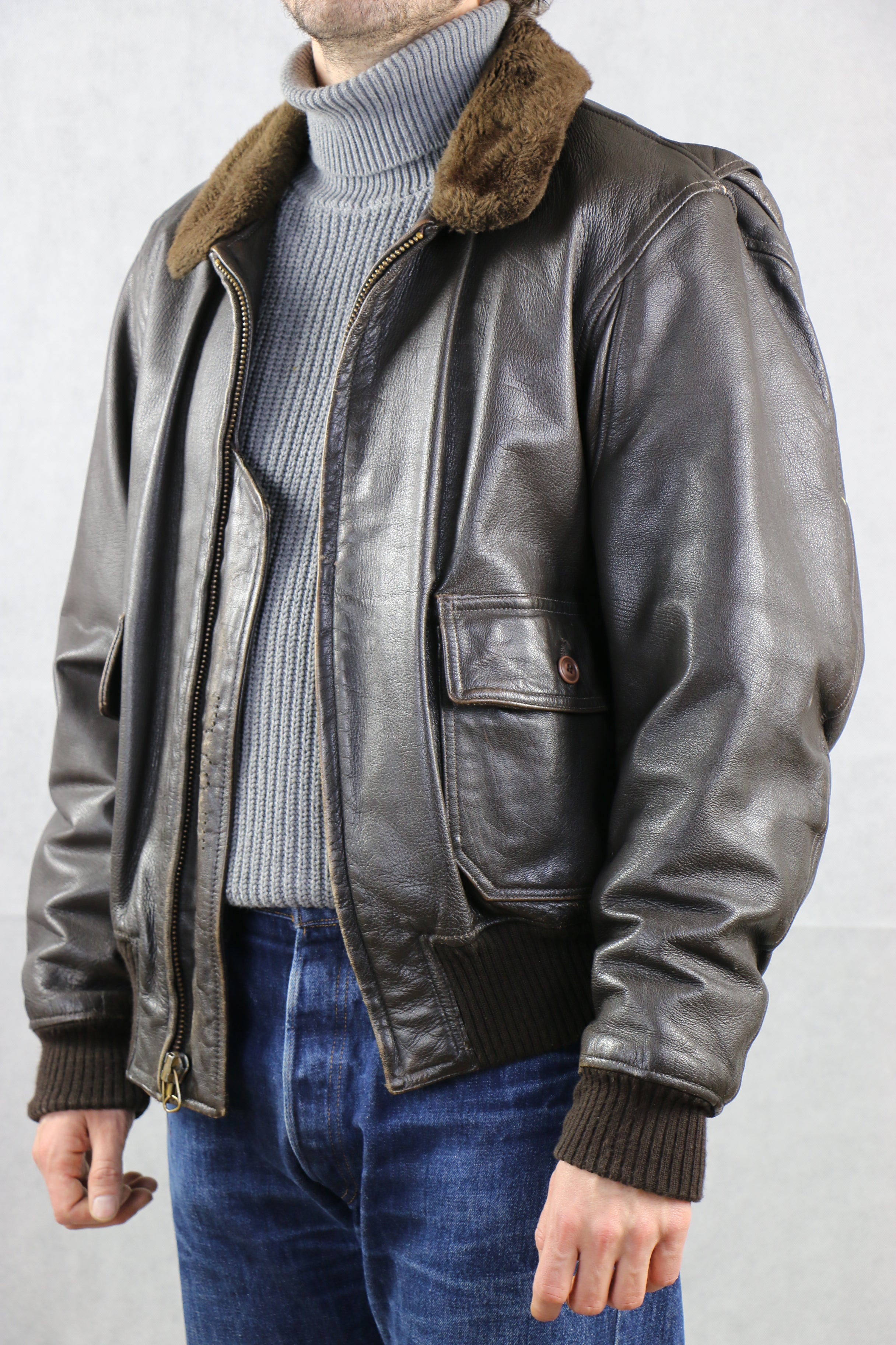Cooper Type G-1 Leather Jacket with Detachable Shearling collar