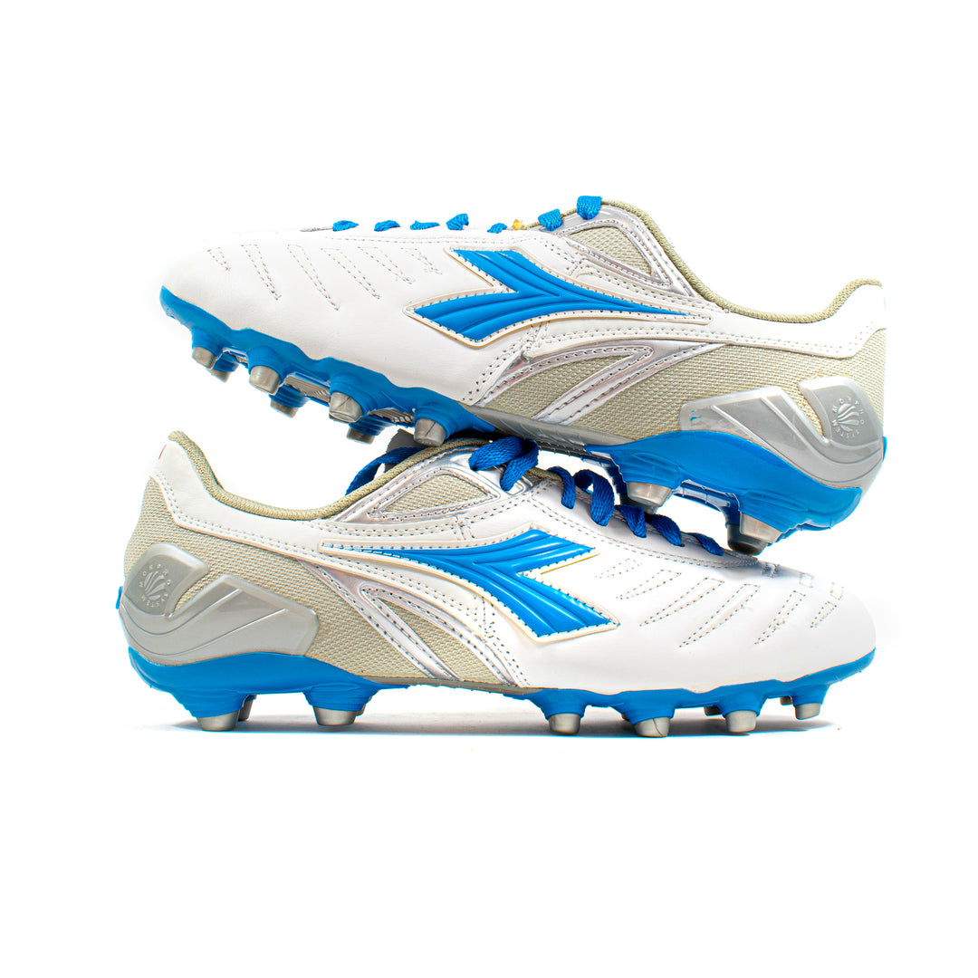 Diadora Maracana White Blue FG – Classic Soccer Cleats