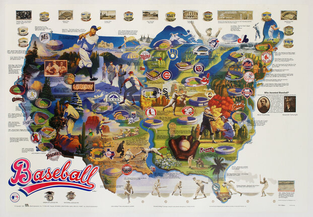 Baseball - Map of United States (Baseball Art Map) 1992 Edition