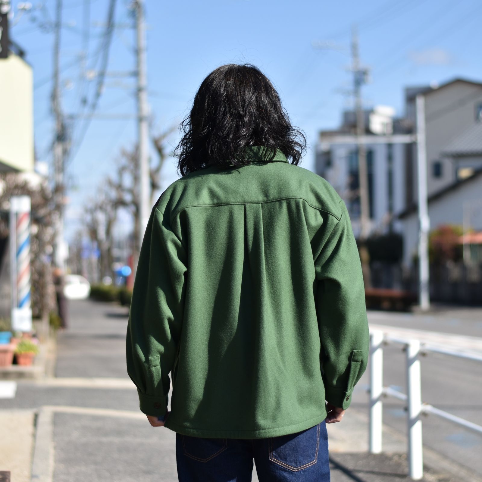 CALEE - M/S Over shilhouette shirt jacket (Green) / オーバーサイズ