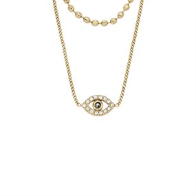 Fossil JF04792710 Gold Tone Stone Set Double Row Evil Eye Necklace