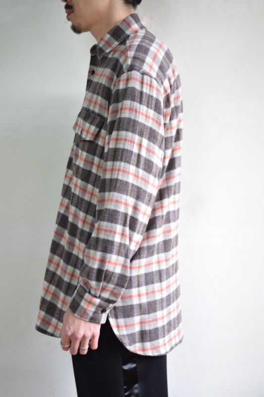 MORE SALE】URU (ウル) WOOL CHECK L/S SHIRTS [ORANGE×BROWN]