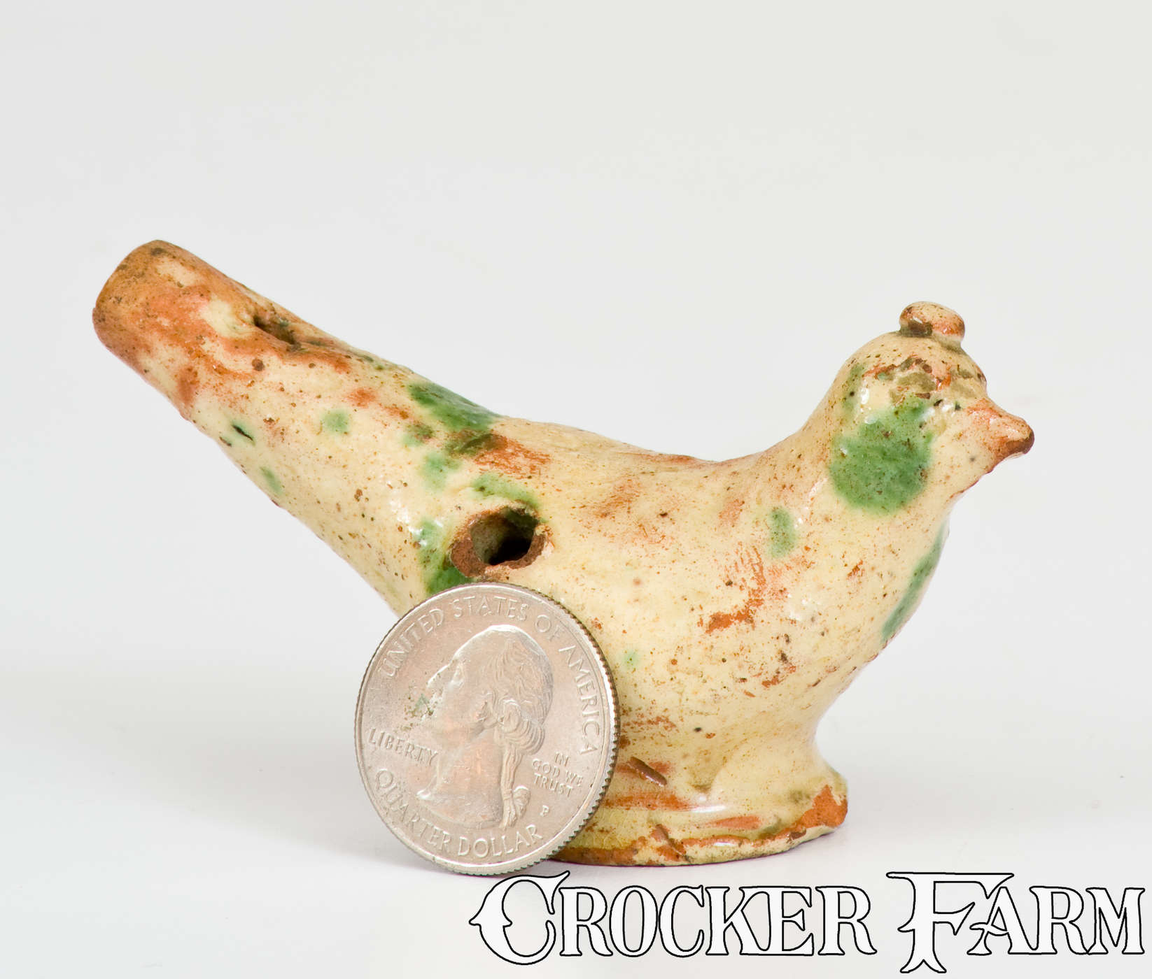 Rare Slip-Decorated Redware Bird Whistle, Southeastern PA origin