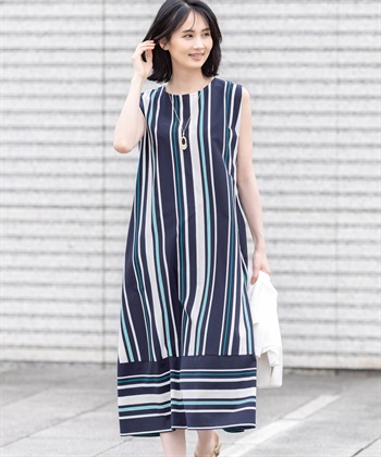 マルチストライプワンピース【接触冷感・UVカット】 A/C DESIGN BY
