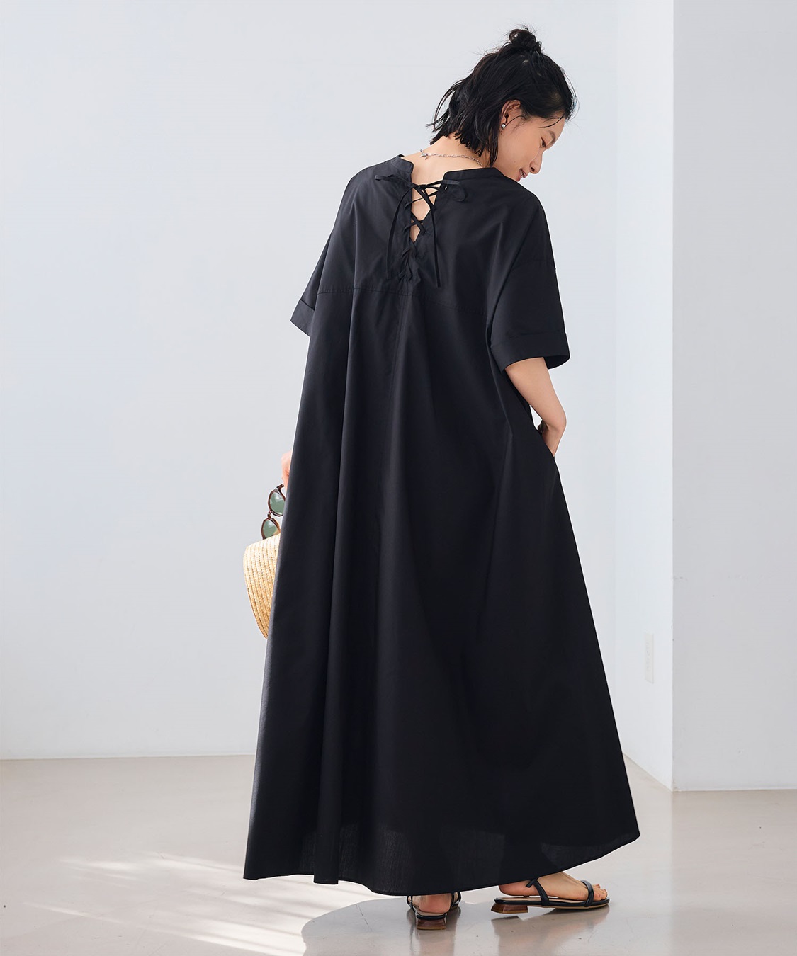 シワになりにくい》エブ楽 ブロードバックデザインワンピース CROSS